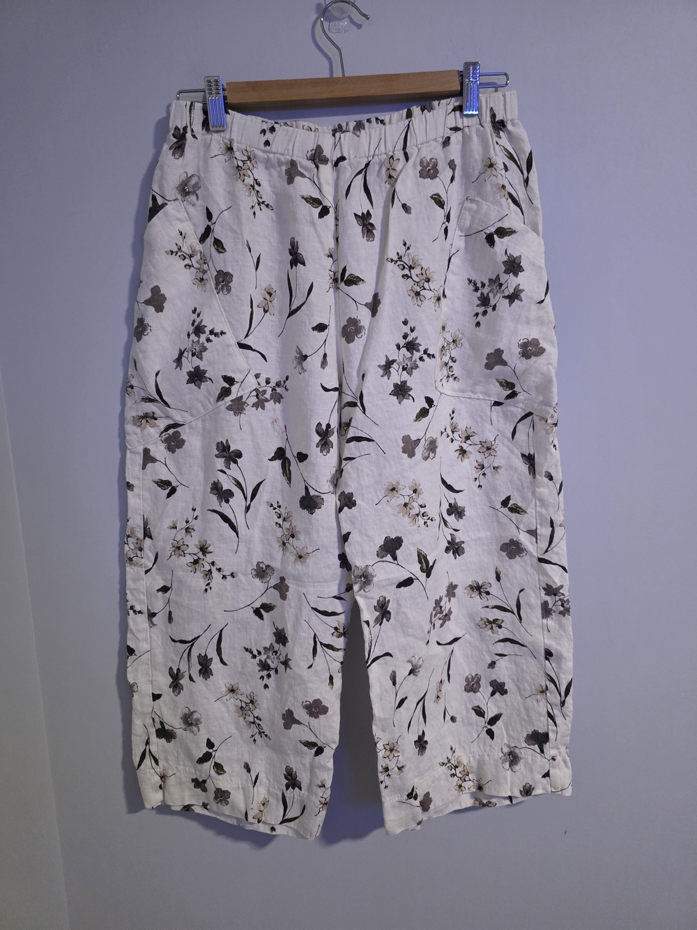 Soft Surroundings Floral Linen Blend Cropped Pants Women’s Medium White Botanica - Picture 3 of 10